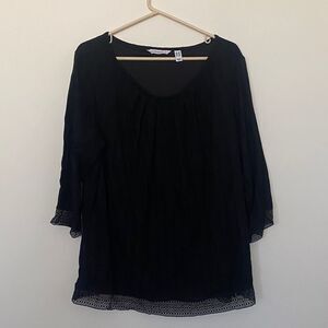 Isaac Mizrahi Black Lace Trim Blouse